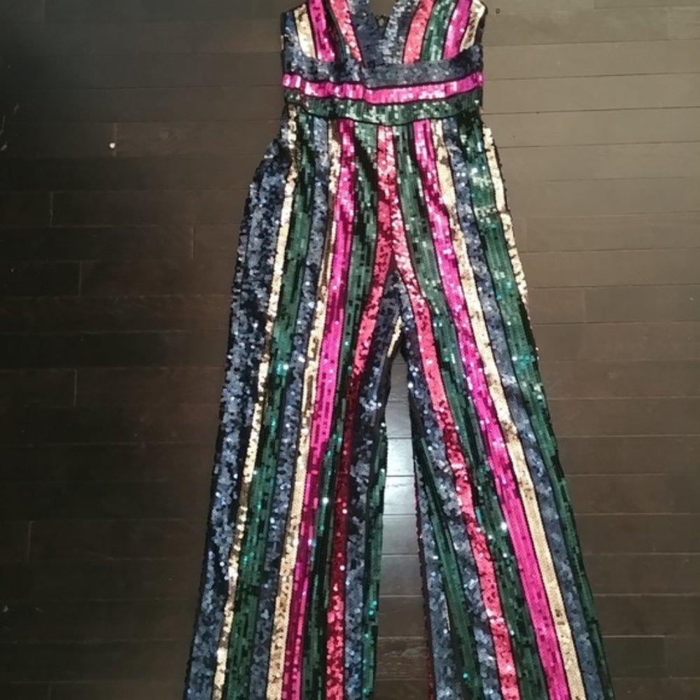 damage EXPRESS RAINBOW SEQUIN JUMPSUIT GAY PRIDE - Picture 2 of 6